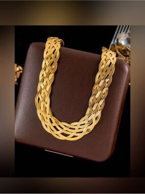 Gold Plated Stainless Steel Braided Statement Necklace